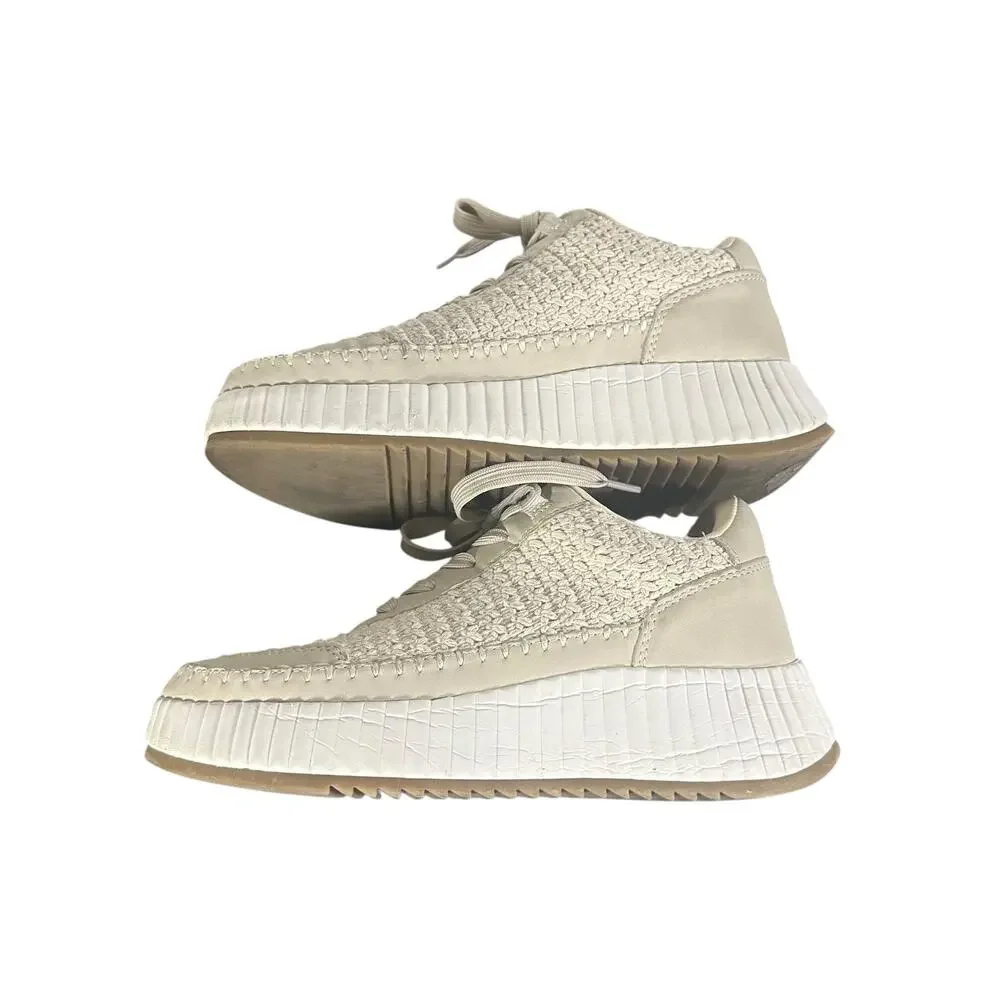 Dolce Vita Women’s Beige Woven Platform Sneakers 8.5 Casual Lace-Up Shoes